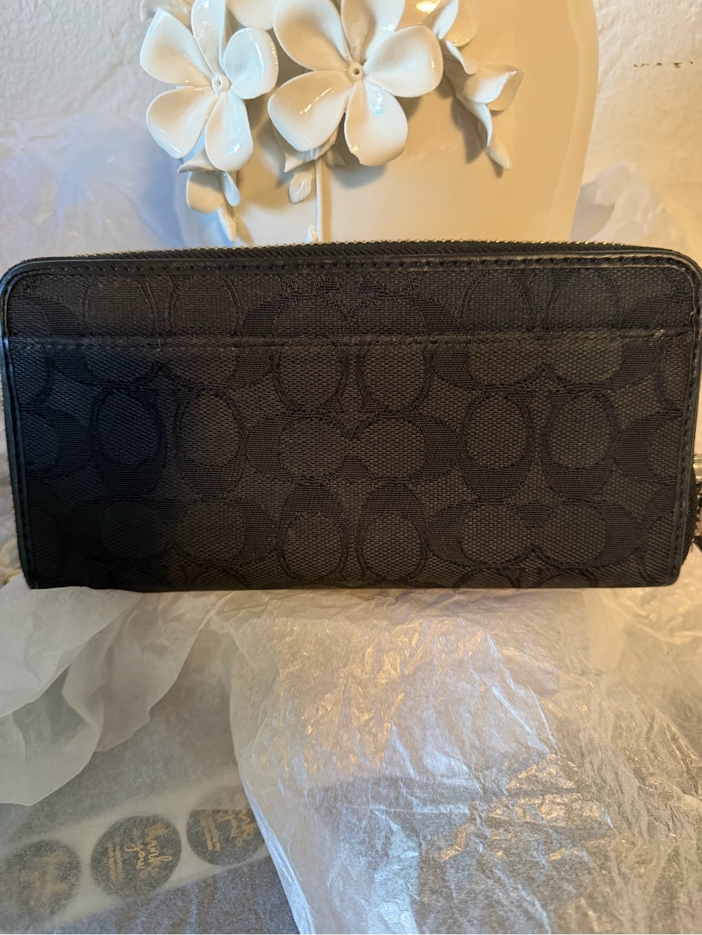 Coach Black Signature Zip Wallet with Silver Logo - Picture 2 of 12